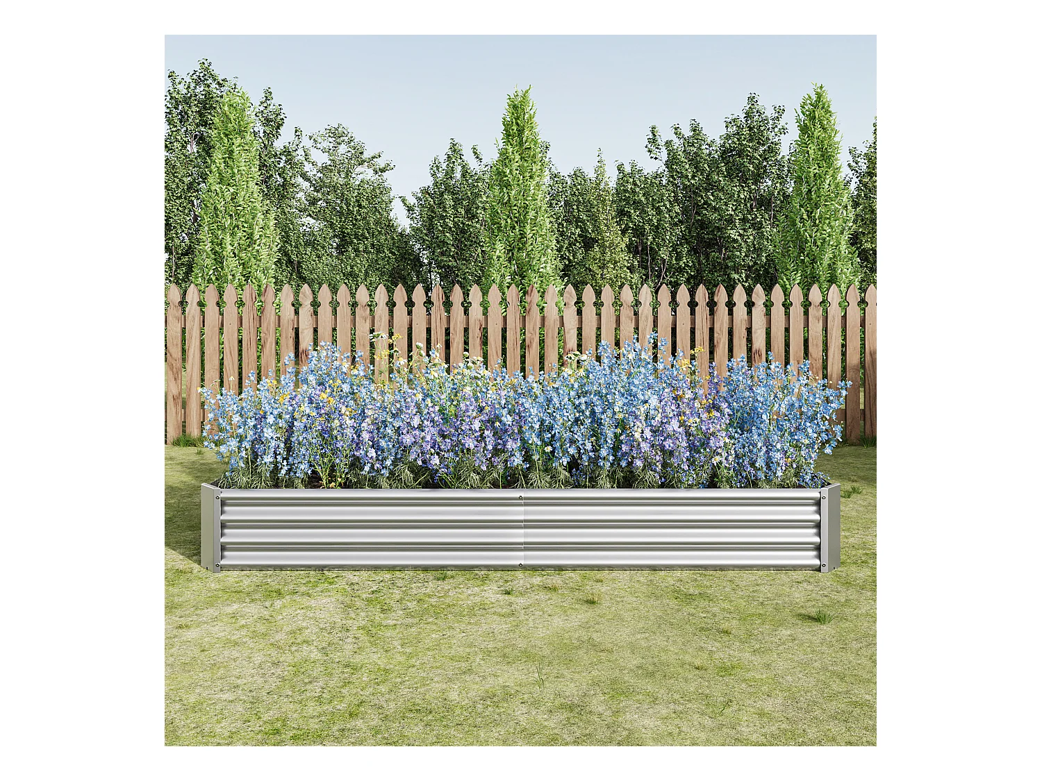 Metalen plantenbak, stevig, gegalvaniseerd staal, zonder voet, voor groenten en bloemen, zwart (232x113,5x30 cm)