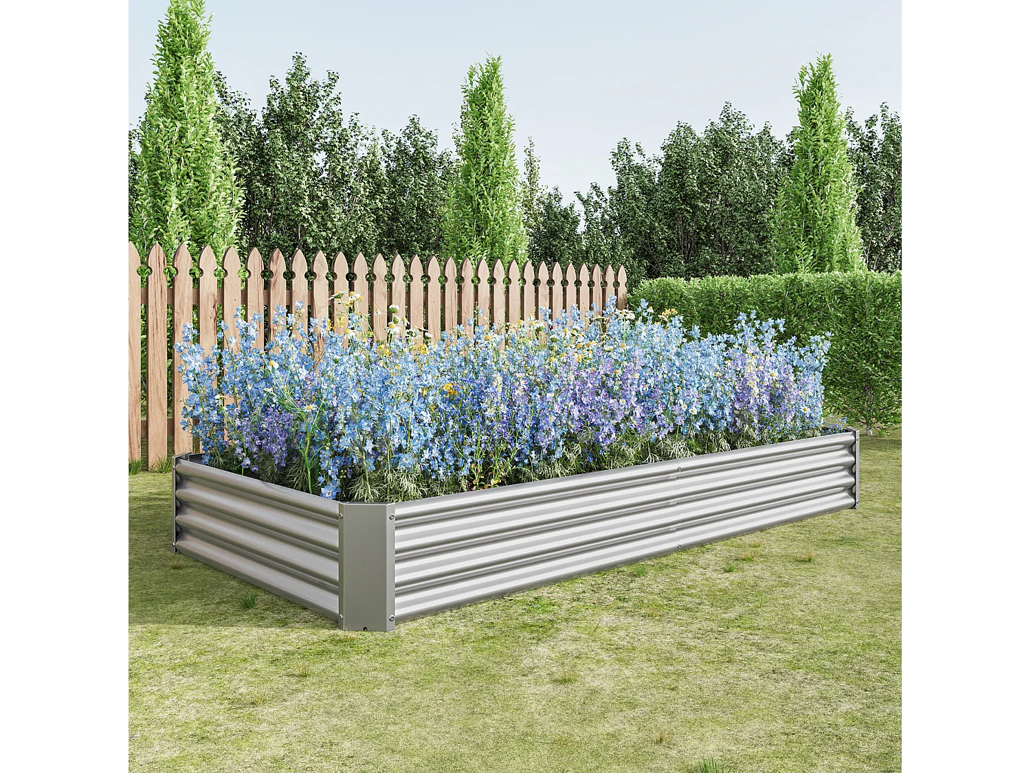 Jardinière en métal, robuste, acier galvanisé, sans fond, pour légumes et fleurs, noir (232x113.5x30 cm)