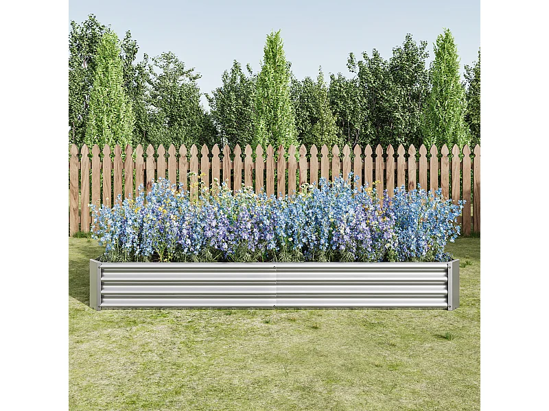 Jardinière en métal, robuste, acier galvanisé, sans fond, pour légumes et fleurs, noir (232x113.5x30 cm)