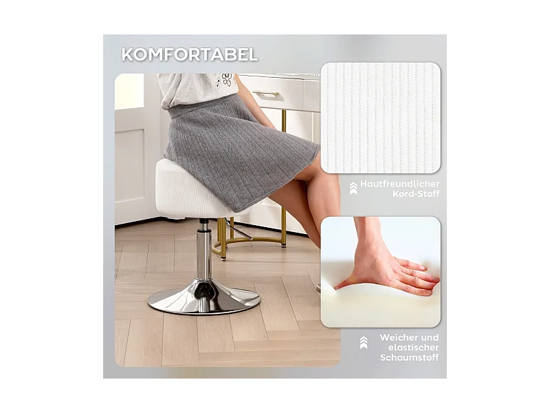 Tabouret de bar avec dossier, 360° pivotant, assise rembourrée, structure en métal, réglable en hauteur, design moderne, blanc (38x38x52-66 cm)