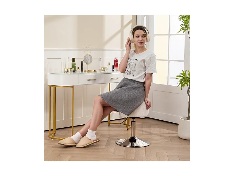 Tabouret de bar avec dossier, 360° pivotant, assise rembourrée, structure en métal, réglable en hauteur, design moderne, blanc (38x38x52-66 cm)