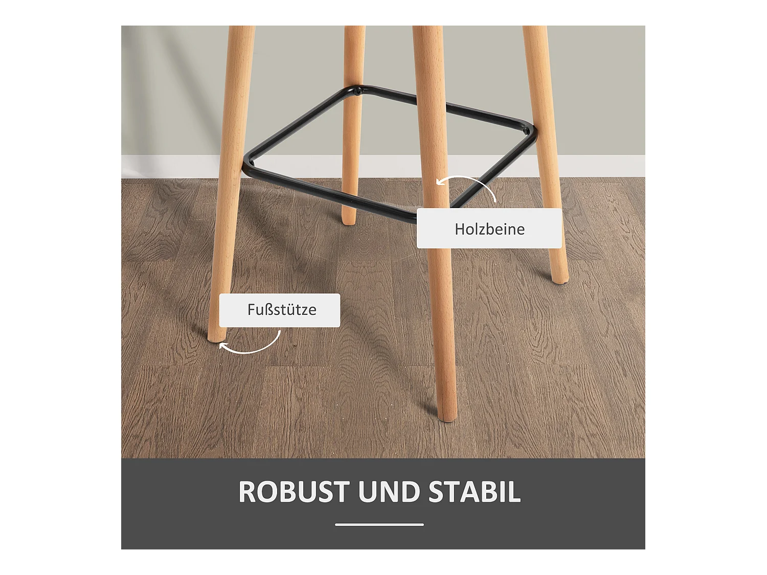 Set van 2 barkrukken met rugleuning, beukenhouten frame en linnen stof, geïntegreerd kussen, beige (55x48x100cm)