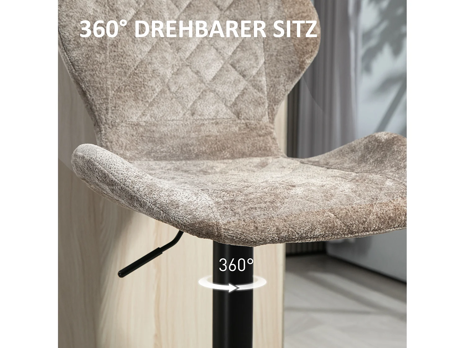 2 Chaises de bar avec dossier, repose-pieds, pivotantes, tissu chenille, structure en métal, marron (42x47x105 cm)