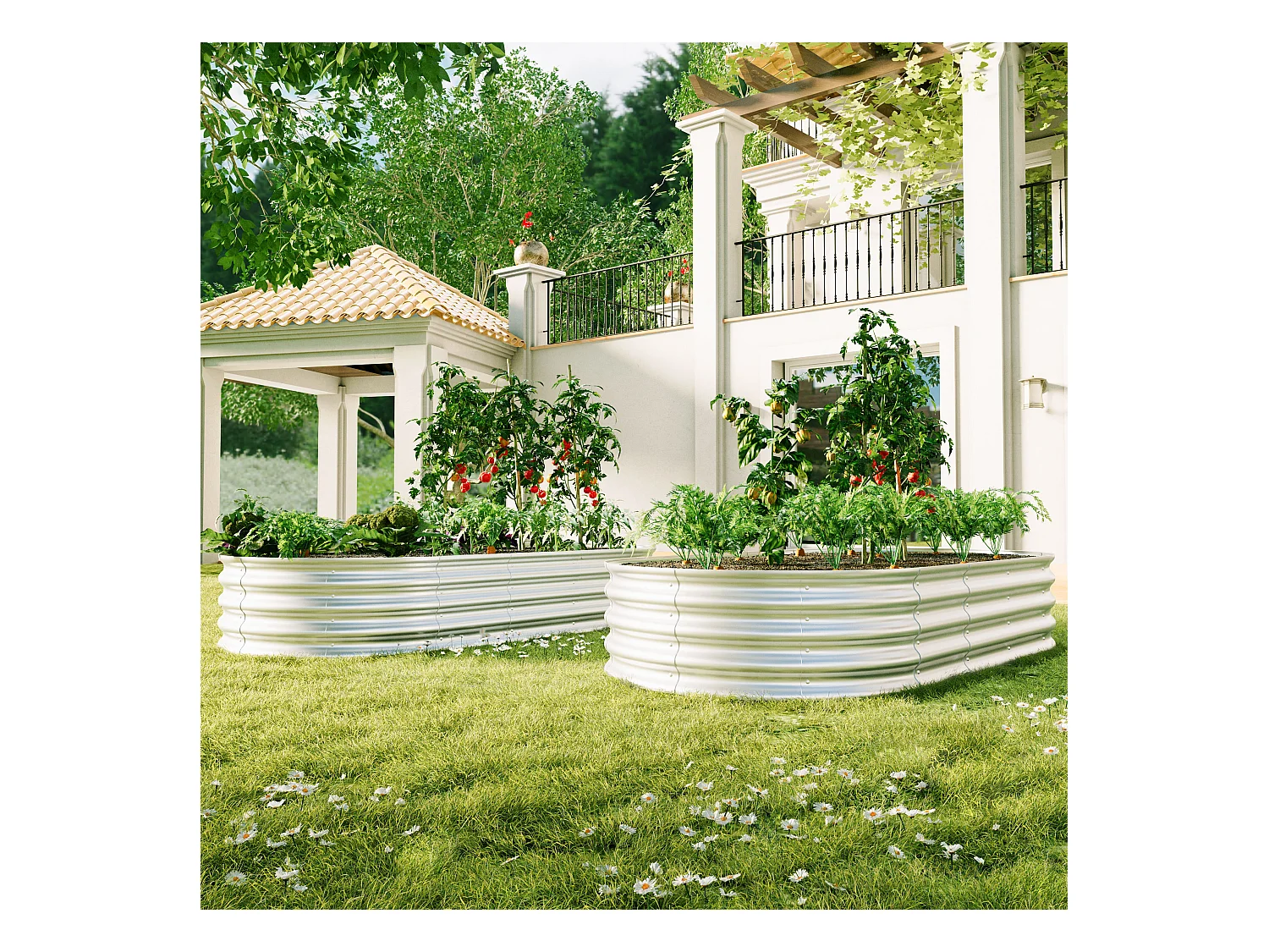 Jardinière surélevée en acier galvanisé, robuste Pflanzkästen, rostbeständig, einfache Montage, Silber (182.9x91.5x30.5 cm)