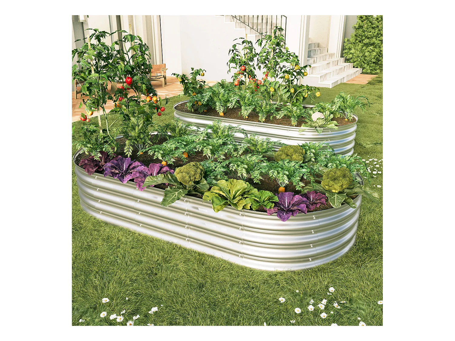 Jardinière surélevée en acier galvanisé, robuste Pflanzkästen, rostbeständig, einfache Montage, Silber (182.9x91.5x30.5 cm)