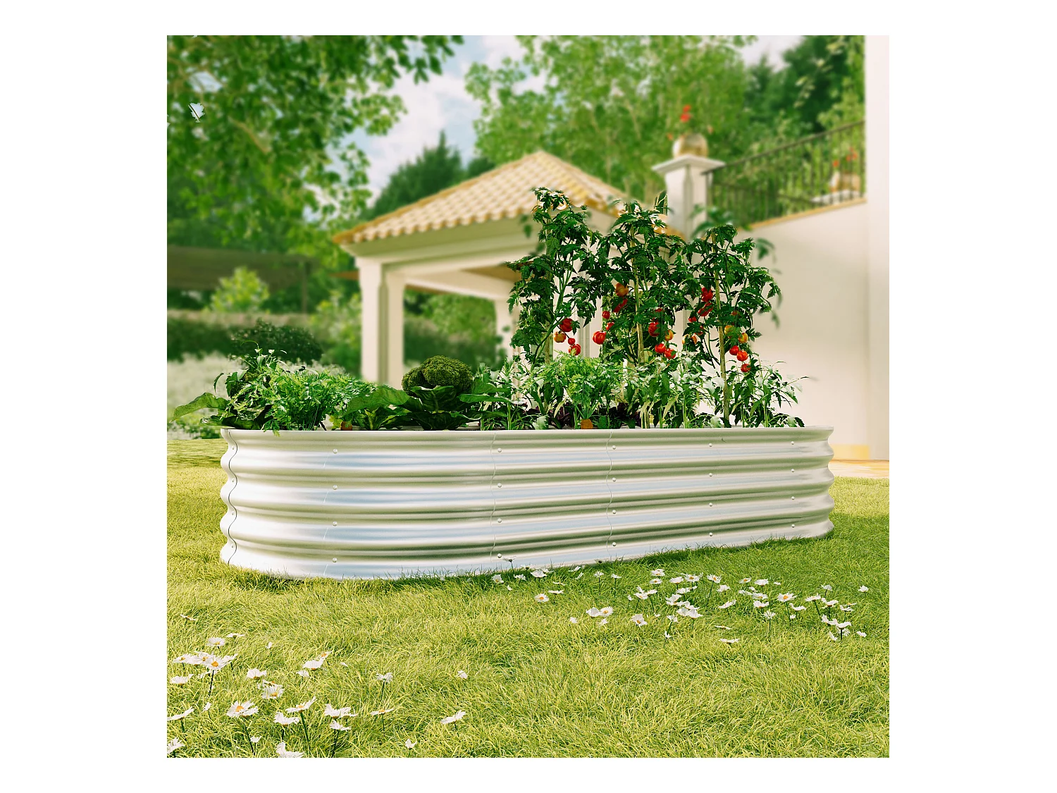 Jardinière surélevée en acier galvanisé, robuste Pflanzkästen, rostbeständig, einfache Montage, Silber (182.9x91.5x30.5 cm)