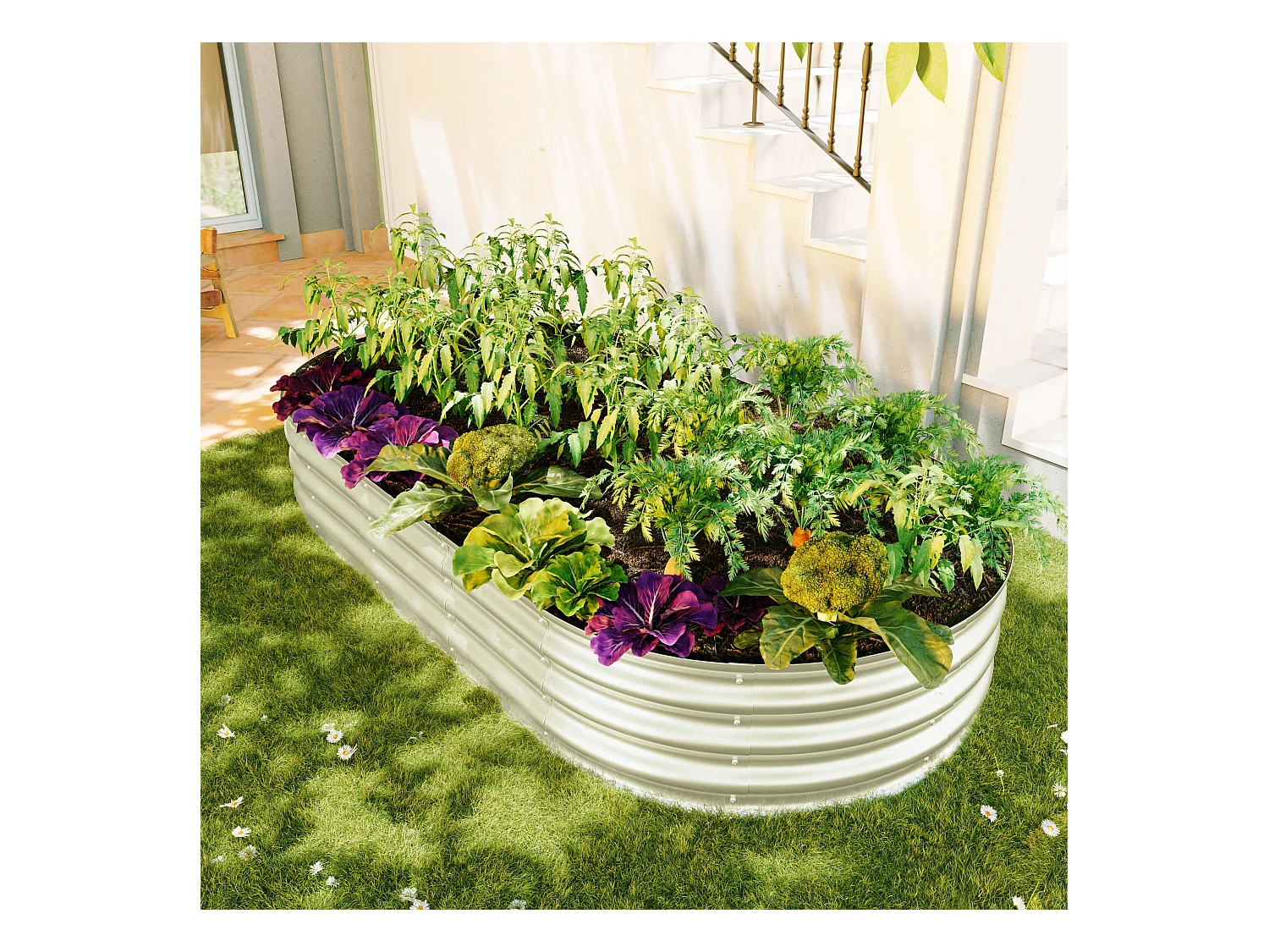 Jardinière surélevée en acier galvanisé, robuste Pflanzkästen, rostbeständig, einfache Montage, Silber (182.9x91.5x30.5 cm)