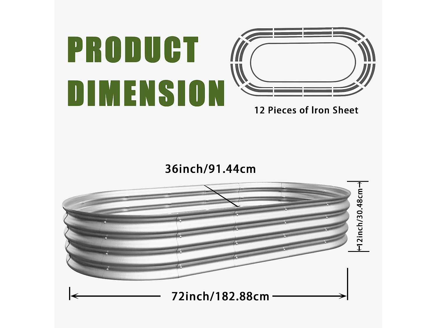 Jardinière surélevée en acier galvanisé, robuste Pflanzkästen, rostbeständig, einfache Montage, Silber (182.9x91.5x30.5 cm)