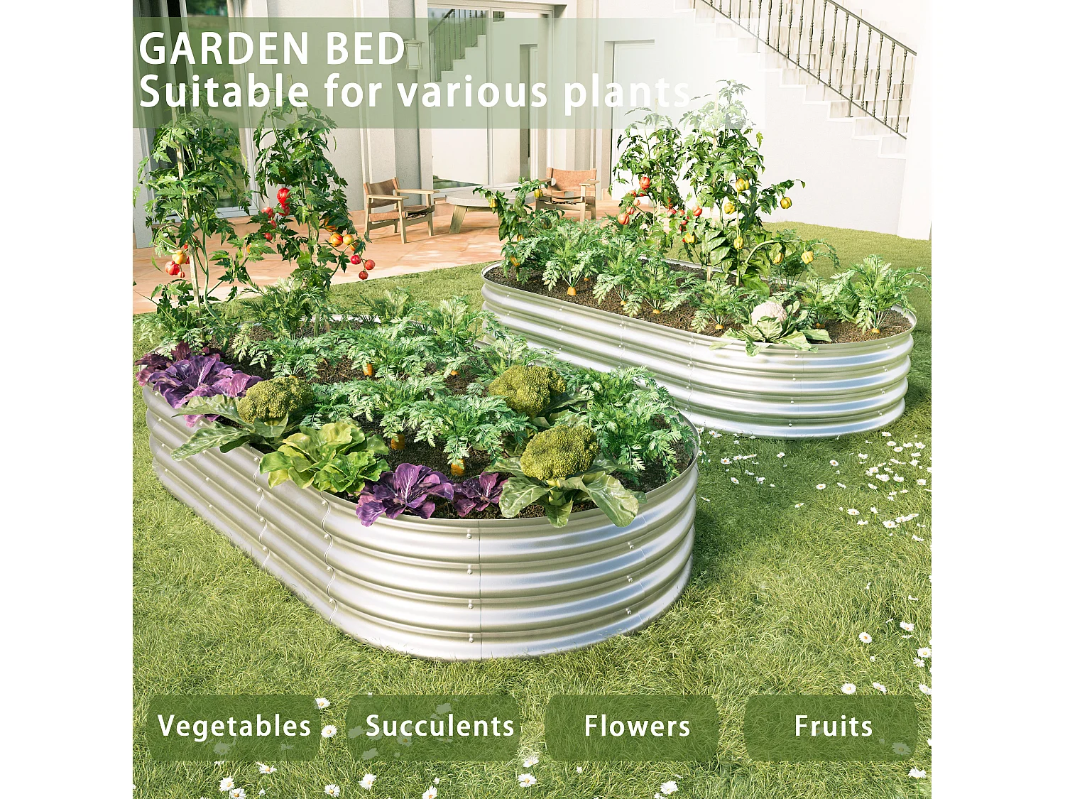 Jardinière surélevée en acier galvanisé, robuste Pflanzkästen, rostbeständig, einfache Montage, Silber (182.9x91.5x30.5 cm)