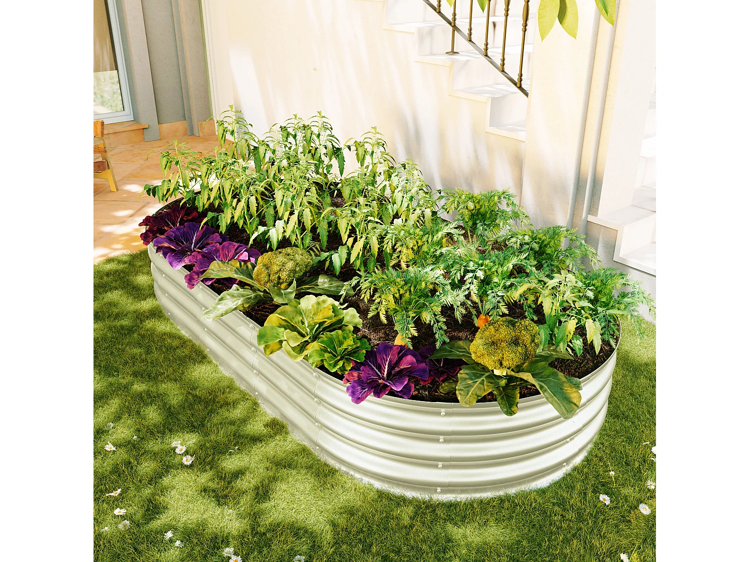 Jardinière surélevée en acier galvanisé, robuste Pflanzkästen, rostbeständig, einfache Montage, Silber (182.9x91.5x30.5 cm)