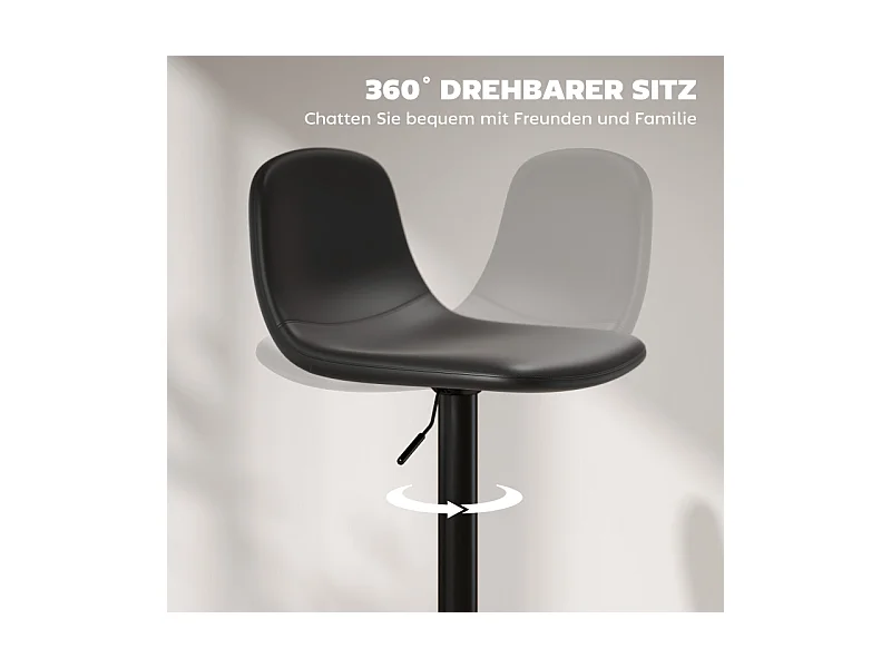 Tabouret de bar avec dossier, 360° pivotant, assise en simili cuir, réglable en hauteur, design moderne, noir (38x38x52-66 cm)