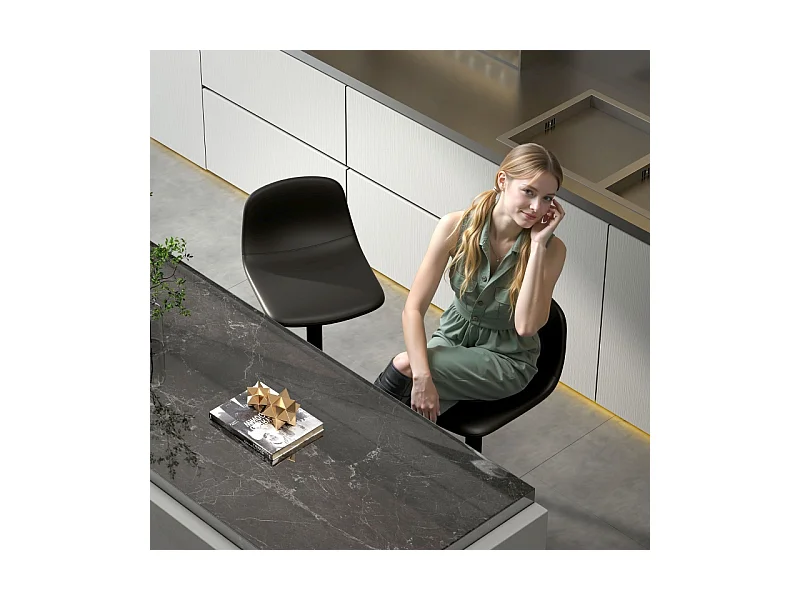 Tabouret de bar avec dossier, 360° pivotant, assise en simili cuir, réglable en hauteur, design moderne, noir (38x38x52-66 cm)