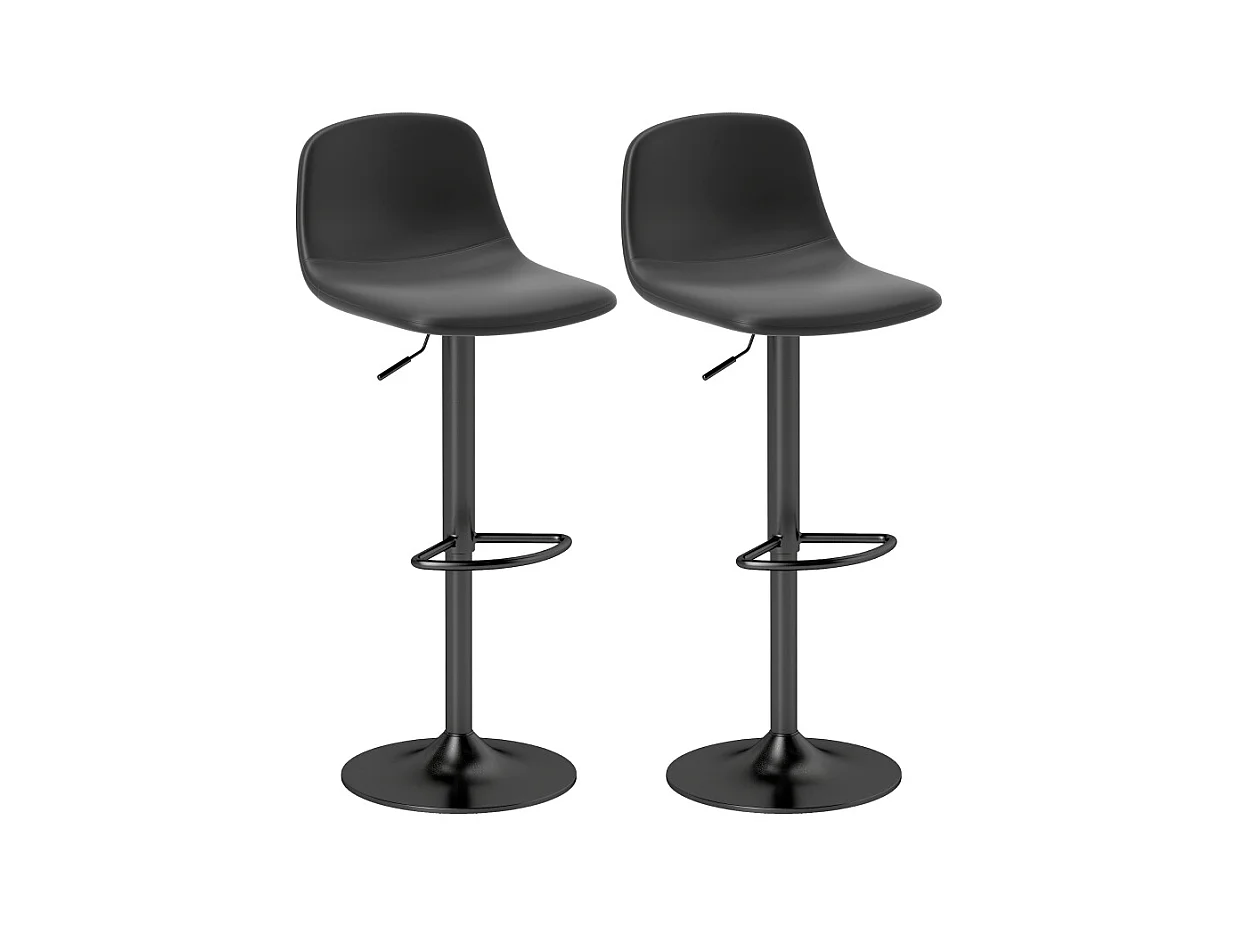 Tabouret de bar avec dossier, 360° pivotant, assise en simili cuir, réglable en hauteur, design moderne, noir (38x38x52-66 cm)