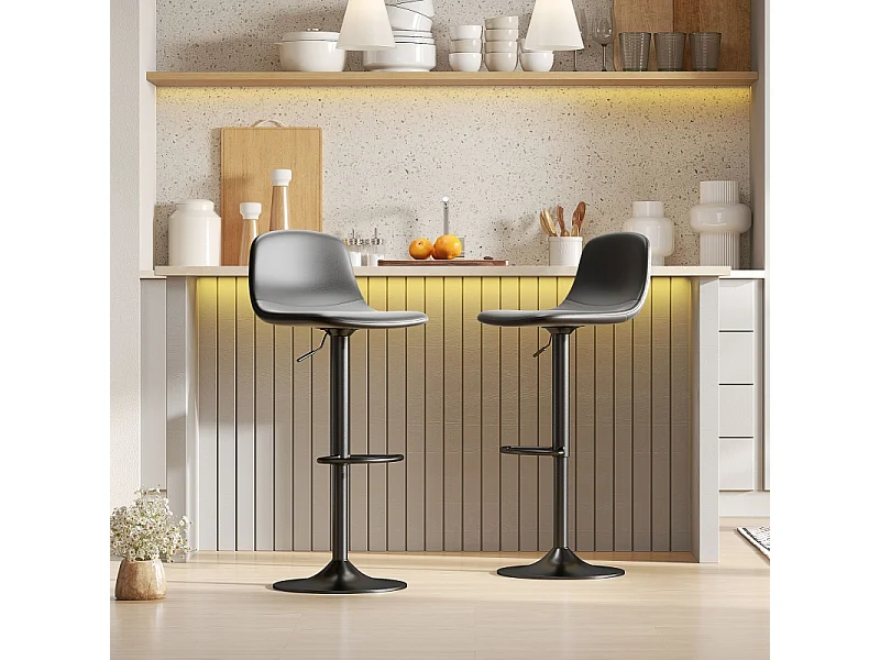 Tabouret de bar avec dossier, 360° pivotant, assise en simili cuir, réglable en hauteur, design moderne, noir (38x38x52-66 cm)