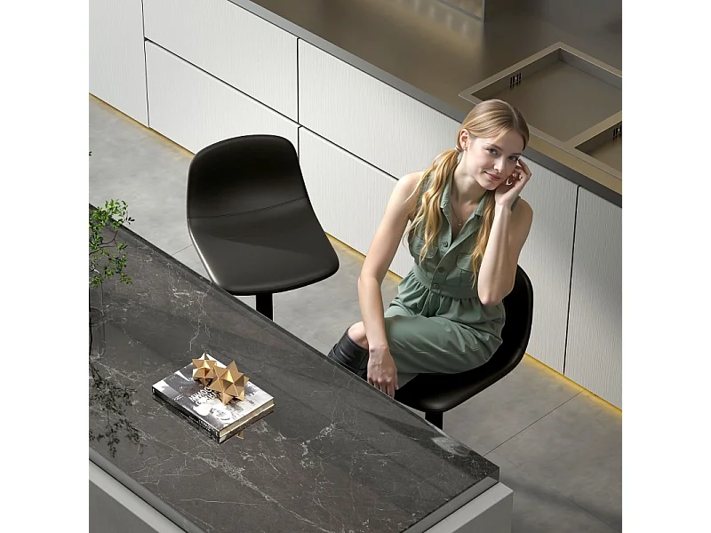 Tabouret de bar avec dossier, 360° pivotant, assise en simili cuir, réglable en hauteur, design moderne, noir (38x38x52-66 cm)