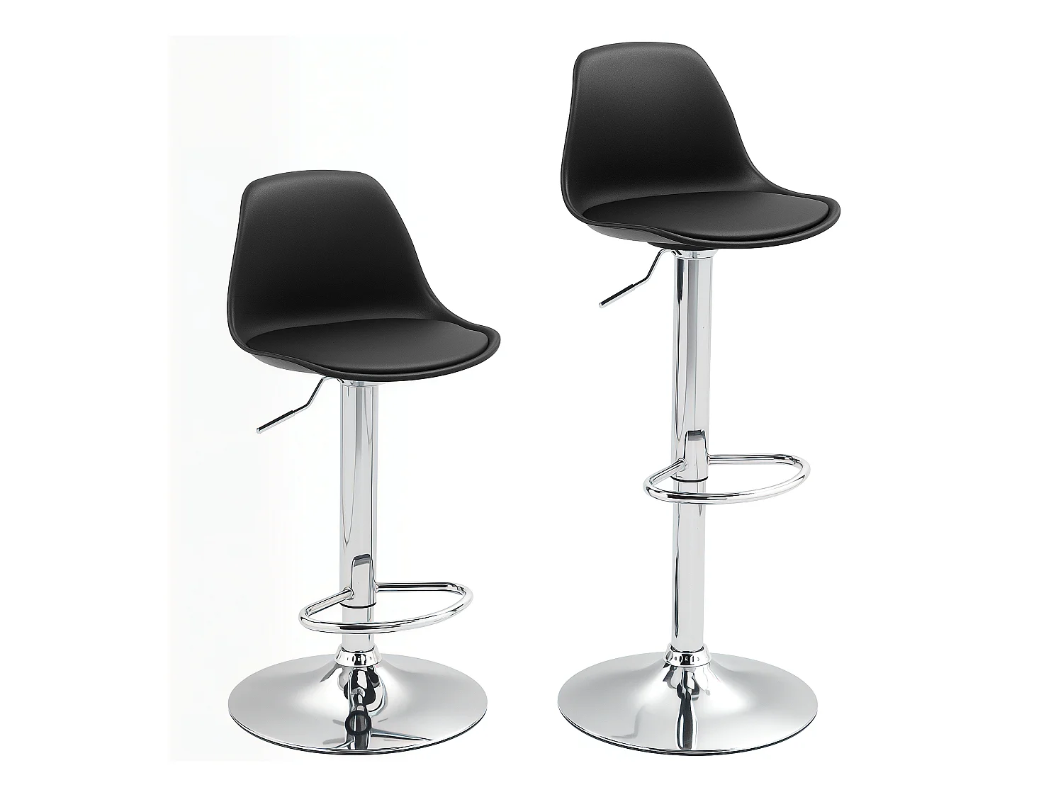 Tabouret de bar avec dossier, réglable en hauteur, pieds en métal, cuir synthétique, noir (42x38x82-104 cm)