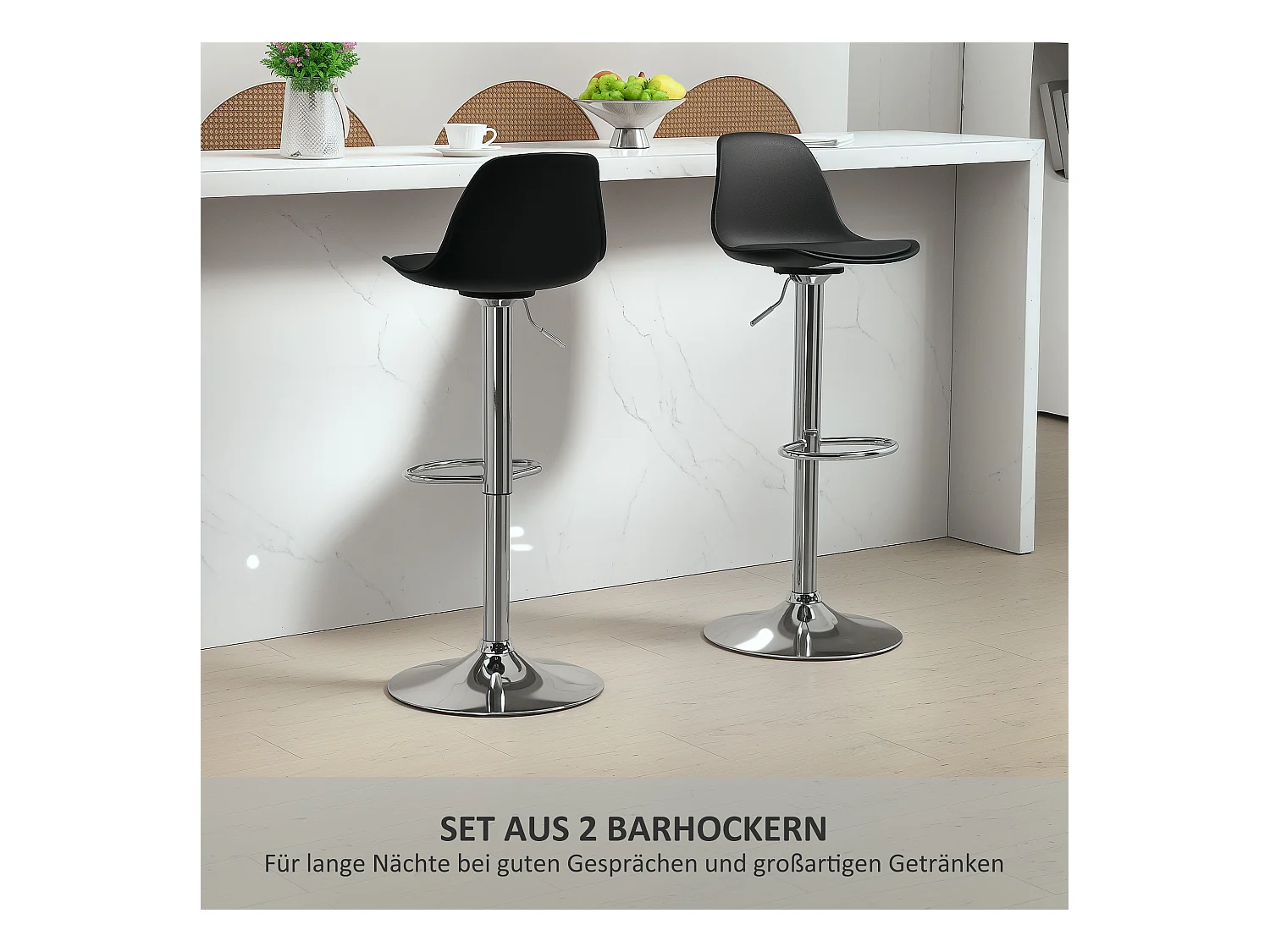 Tabouret de bar avec dossier, réglable en hauteur, pieds en métal, cuir synthétique, noir (42x38x82-104 cm)