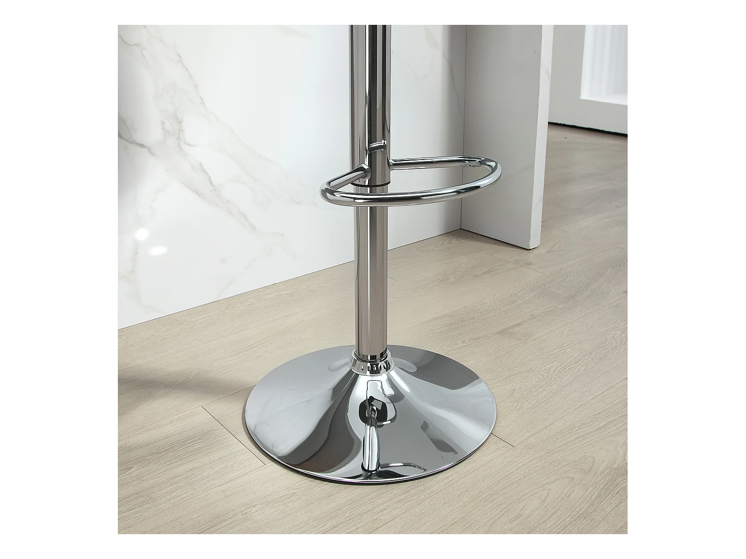 Tabouret de bar avec dossier, réglable en hauteur, pieds en métal, cuir synthétique, noir (42x38x82-104 cm)