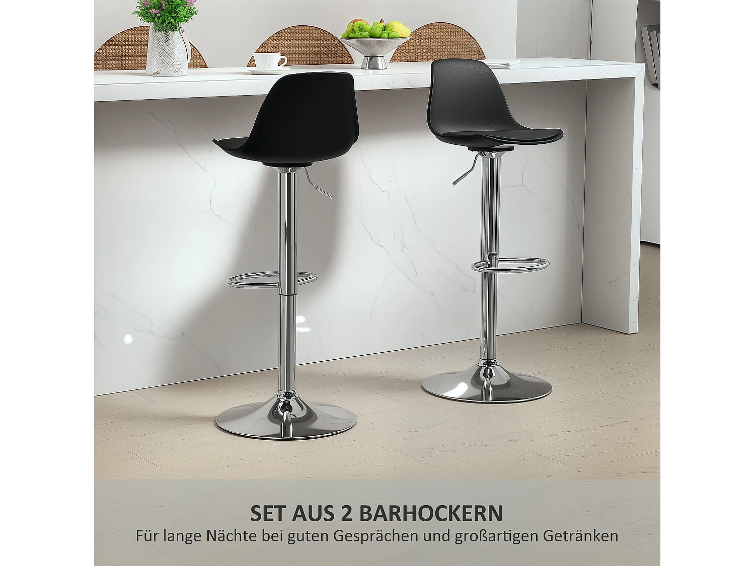 Tabouret de bar avec dossier, réglable en hauteur, pieds en métal, cuir synthétique, noir (42x38x82-104 cm)