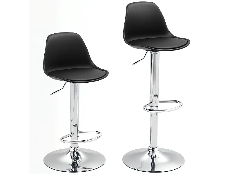 Barkruk met rugleuning, in hoogte verstelbaar, metalen poten, kunstleer, zwart (42x38x82-104 cm)