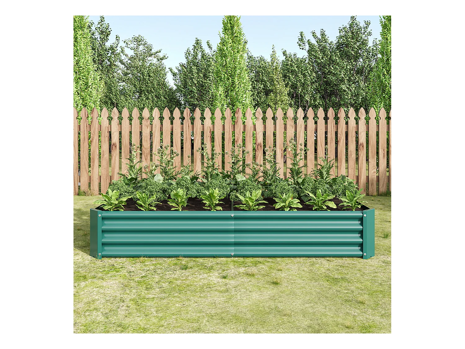 Jardinière en métal, acier galvanisé, sans fond, pour légumes et fleurs, vert (180x90x30 cm)