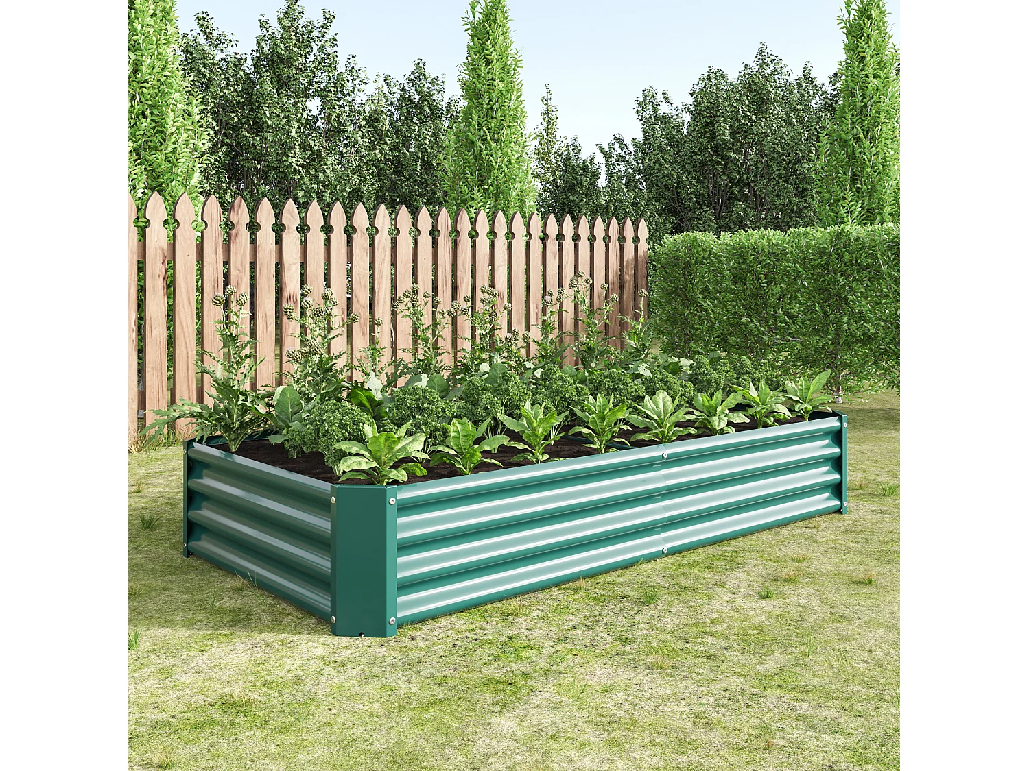 Jardinière en métal, acier galvanisé, sans fond, pour légumes et fleurs, vert (180x90x30 cm)