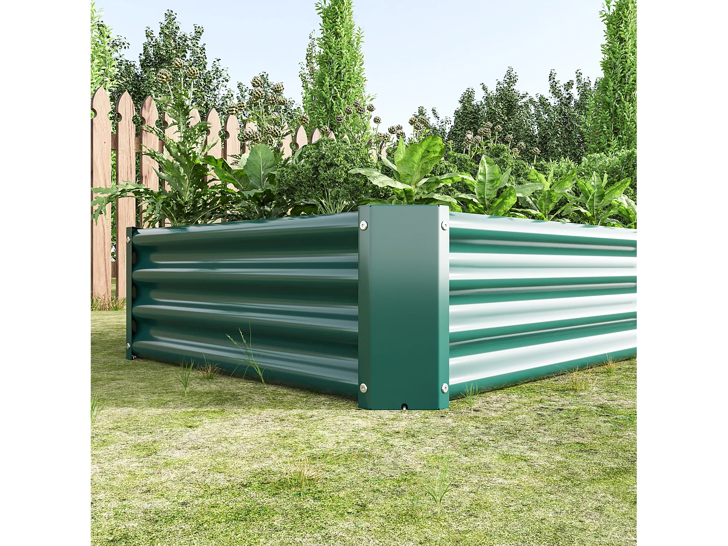 Jardinière en métal, acier galvanisé, sans fond, pour légumes et fleurs, vert (180x90x30 cm)