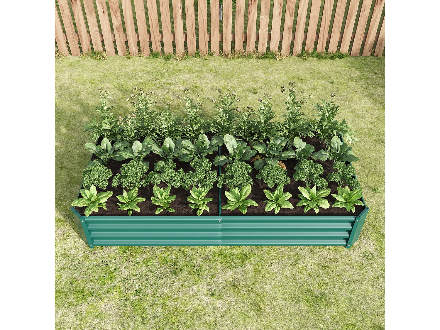 Jardinière en métal, acier galvanisé, sans fond, pour légumes et fleurs, vert (180x90x30 cm)