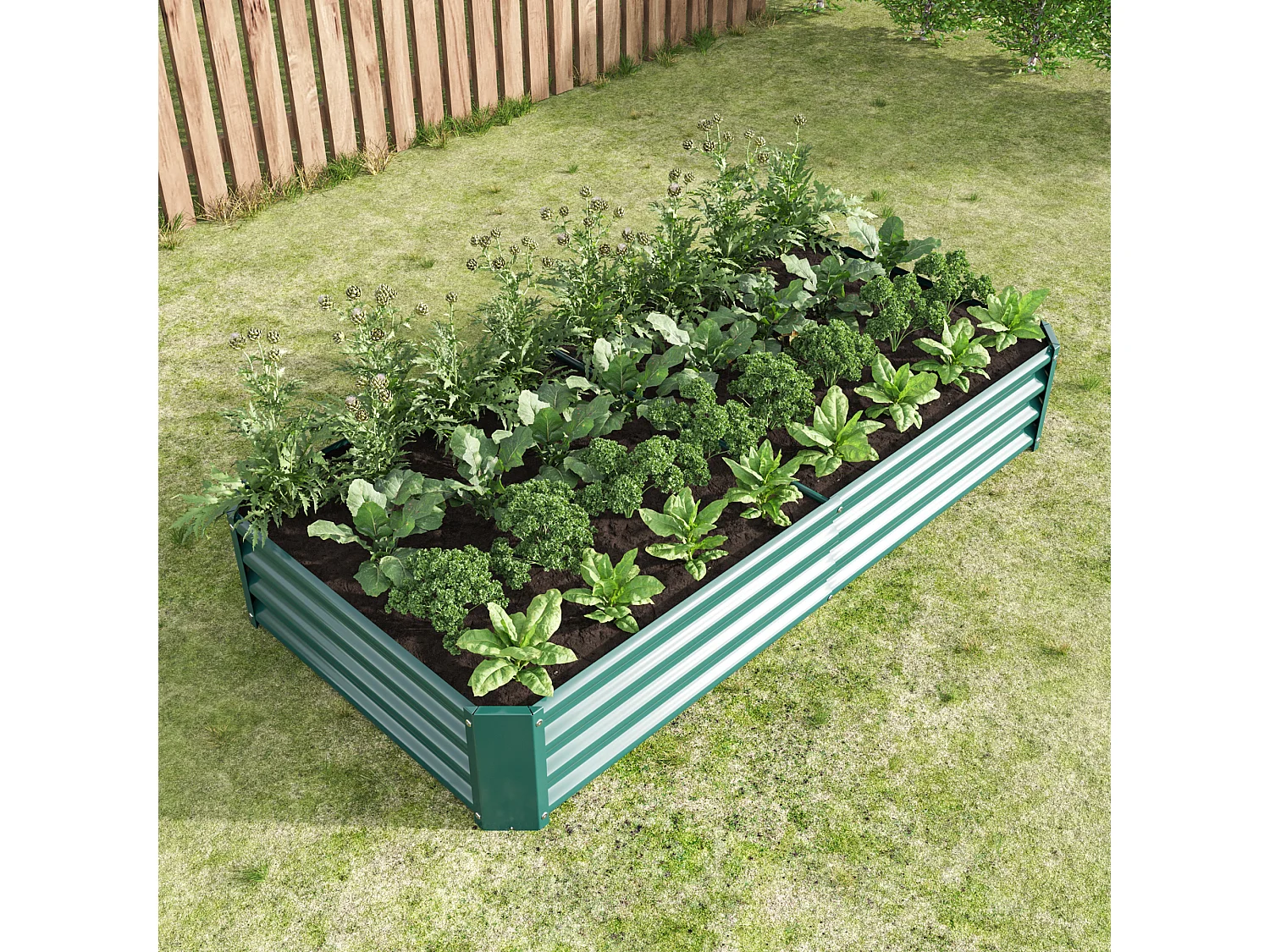 Jardinière en métal, acier galvanisé, sans fond, pour légumes et fleurs, vert (180x90x30 cm)