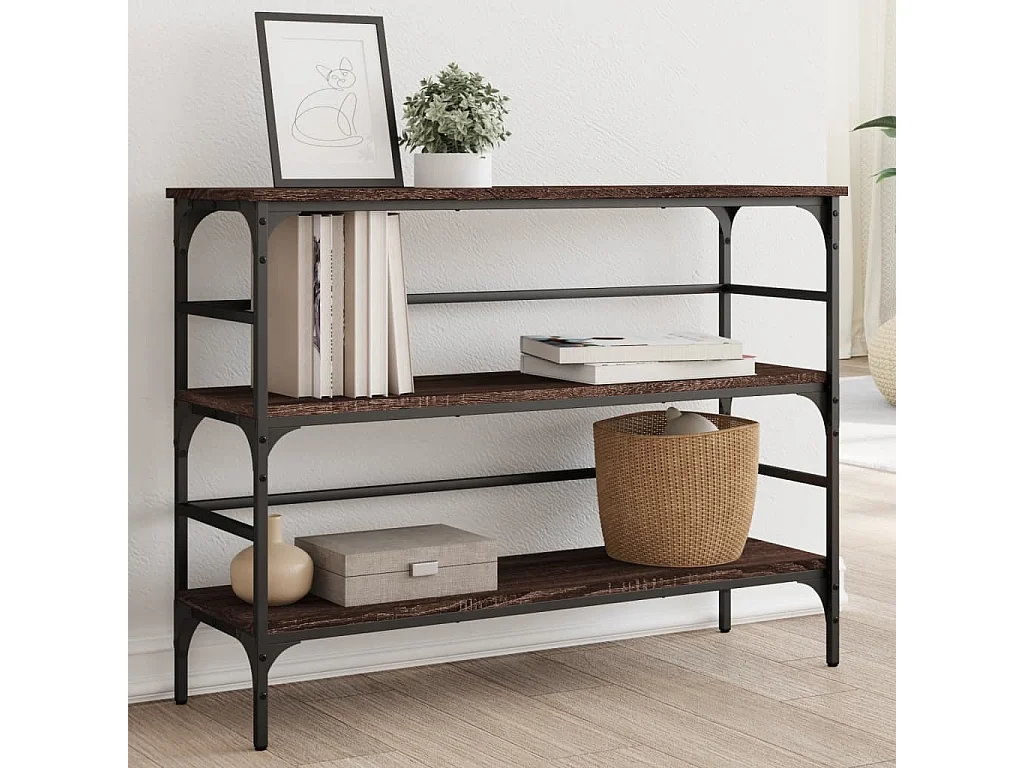 Mesa consola de roble marrón 100x32x75 cm madera de ingeniería