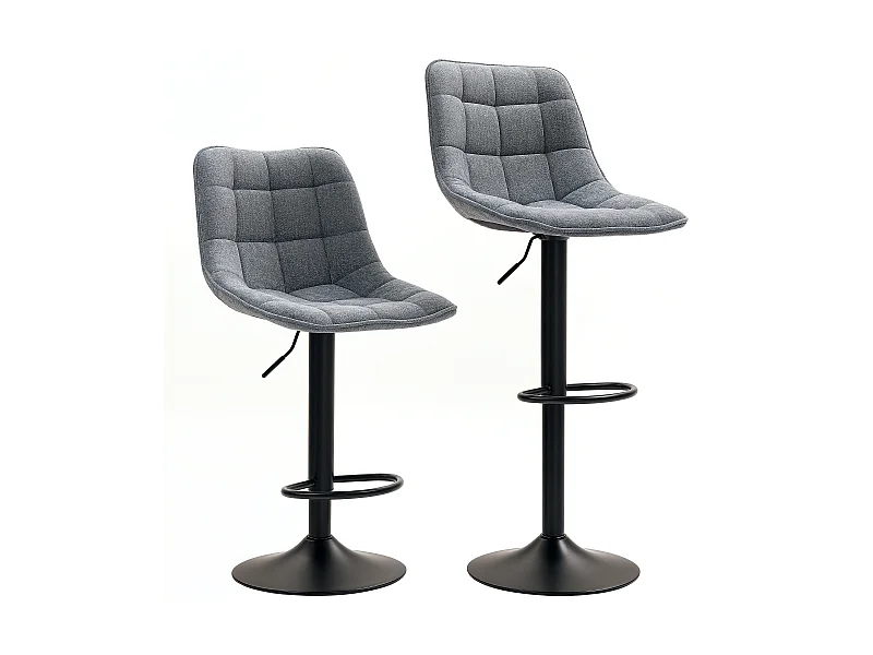 Tabouret de bar avec dossier, 2 pièces, structure en métal, tissu chenille, réglable en hauteur, avec repose-pieds, 360° rotatif, (52.5x47x97 cm)