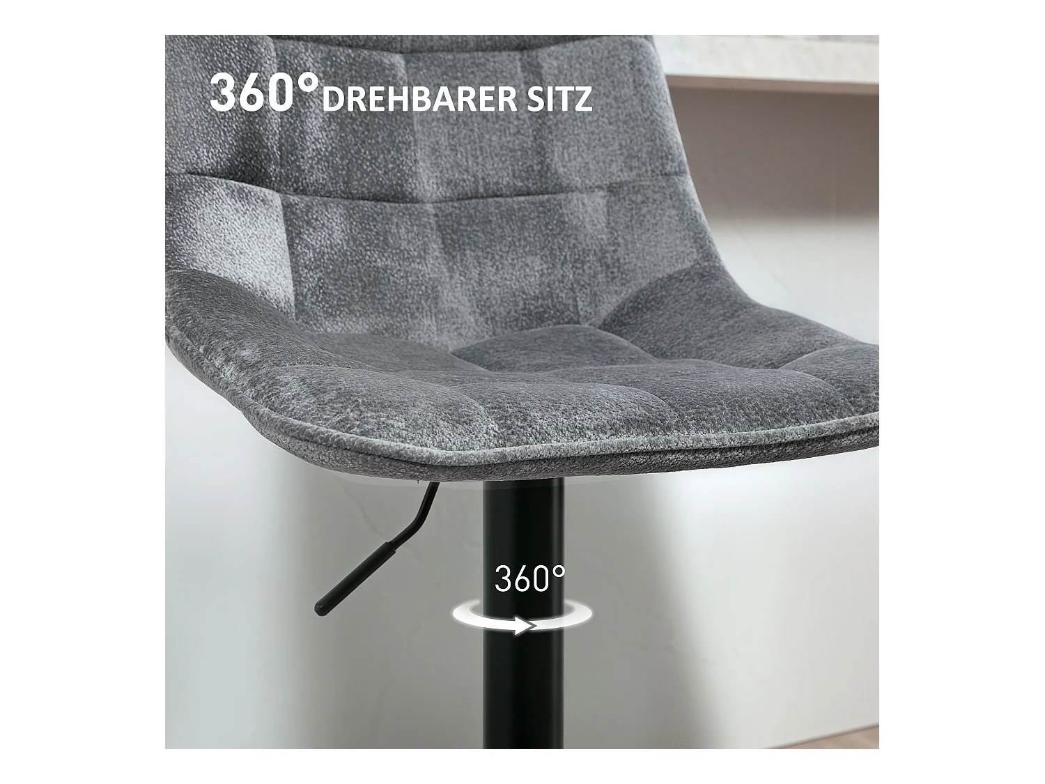 Barkruk met rugleuning, 2-delig, metalen frame, chenillestof, in hoogte verstelbaar, met voetenbankje, 360° draaibaar, (52,5x47x97 cm)