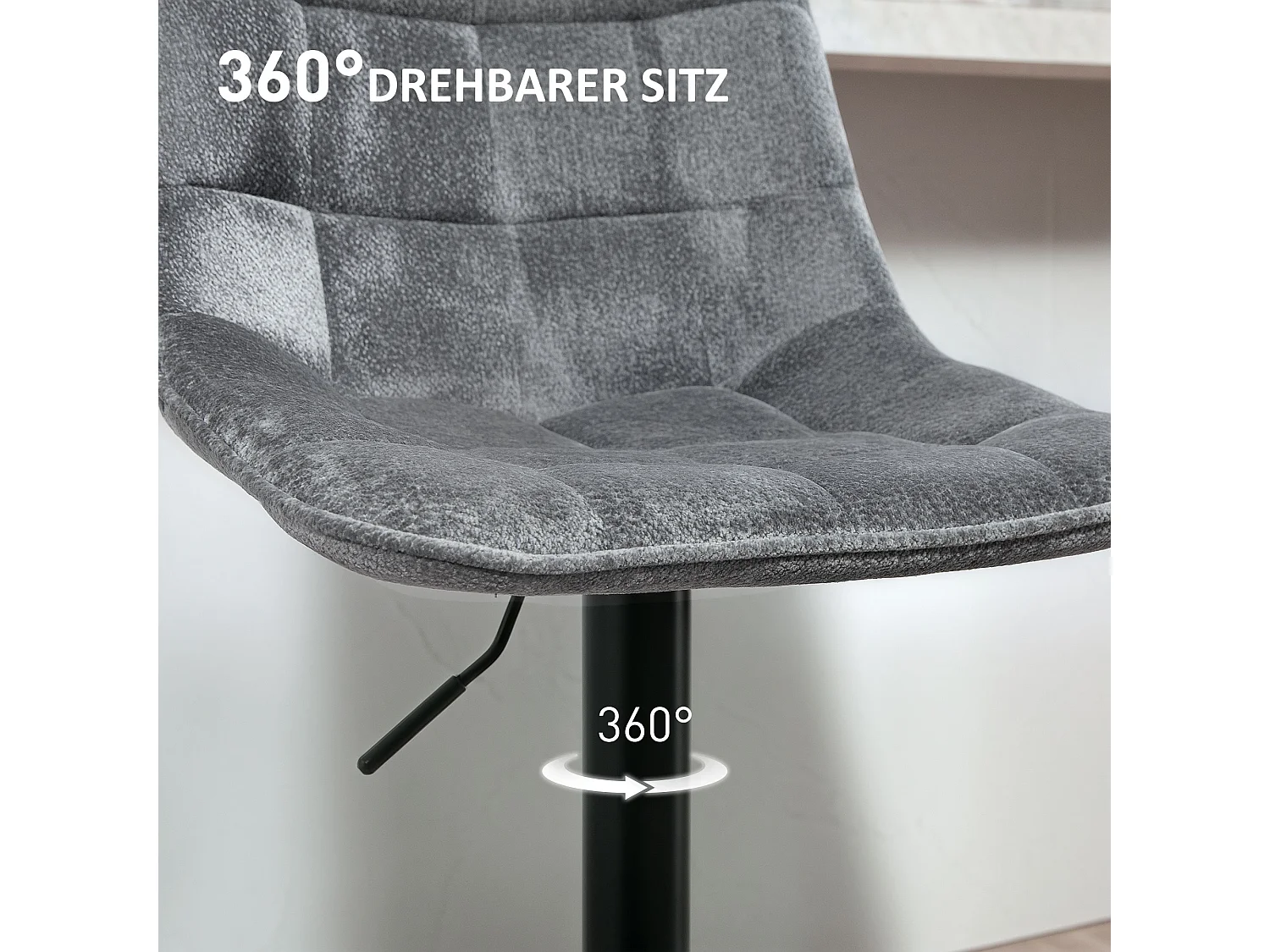 Barkruk met rugleuning, 2-delig, metalen frame, chenillestof, in hoogte verstelbaar, met voetenbankje, 360° draaibaar, (52,5x47x97 cm)