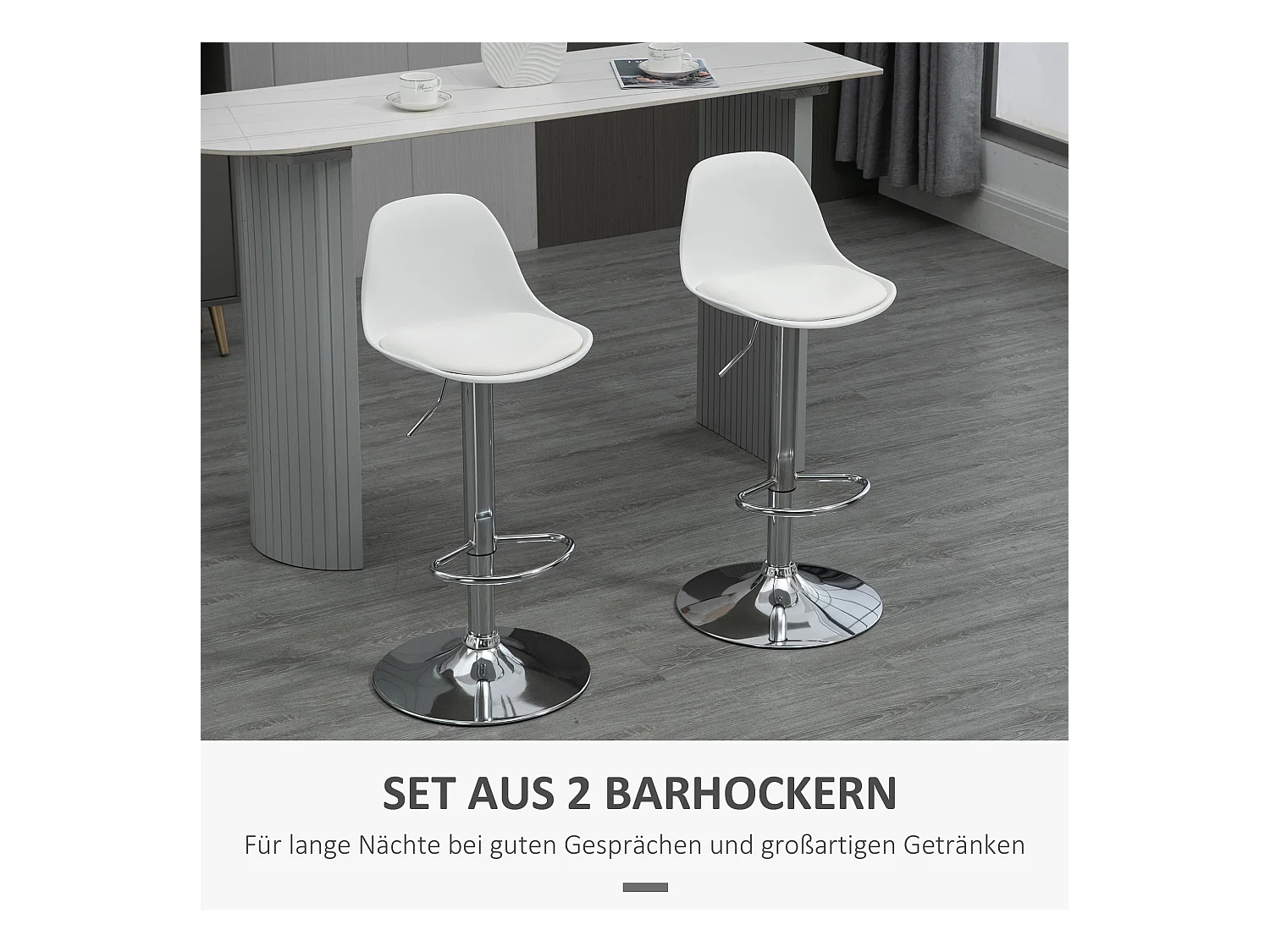 Lot de 2 tabourets de bar pivotants, réglables en hauteur, similicuir blanc et métal, capacité 120kg (40x42x82-104cm)