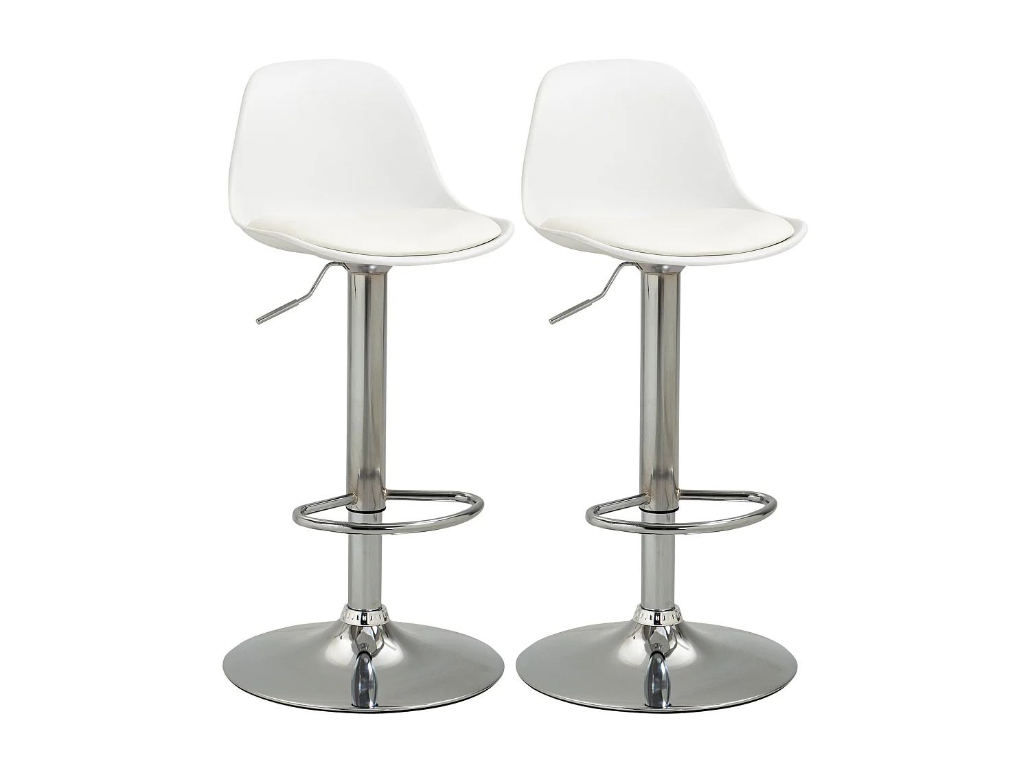Lot de 2 tabourets de bar pivotants, réglables en hauteur, similicuir blanc et métal, capacité 120kg (40x42x82-104cm)