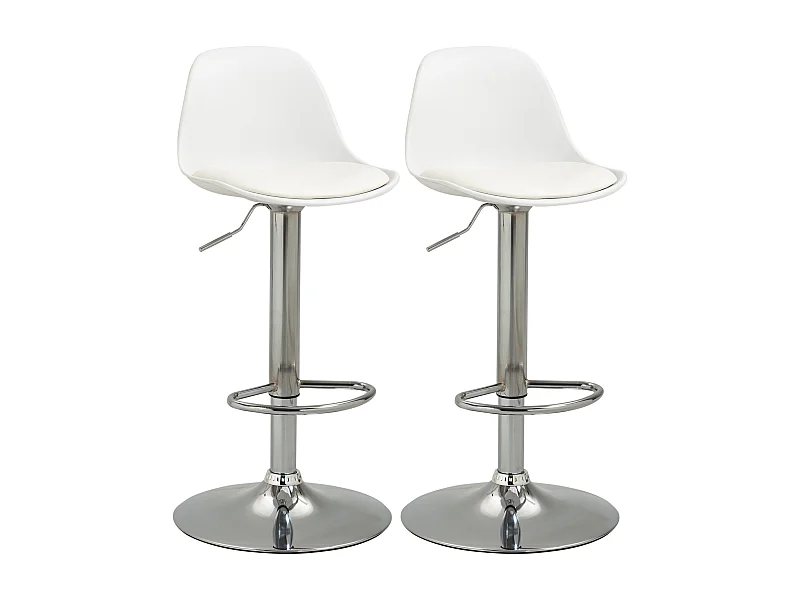 Lot de 2 tabourets de bar pivotants, réglables en hauteur, similicuir blanc et métal, capacité 120kg (40x42x82-104cm)