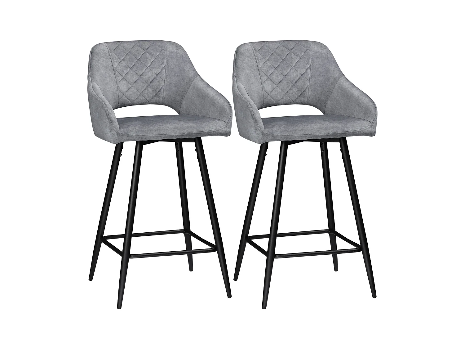 Conjunto de 2 taburetes de bar con reposapiés, tapizado de terciopelo y estructura de acero, gris (50x53x94 cm)