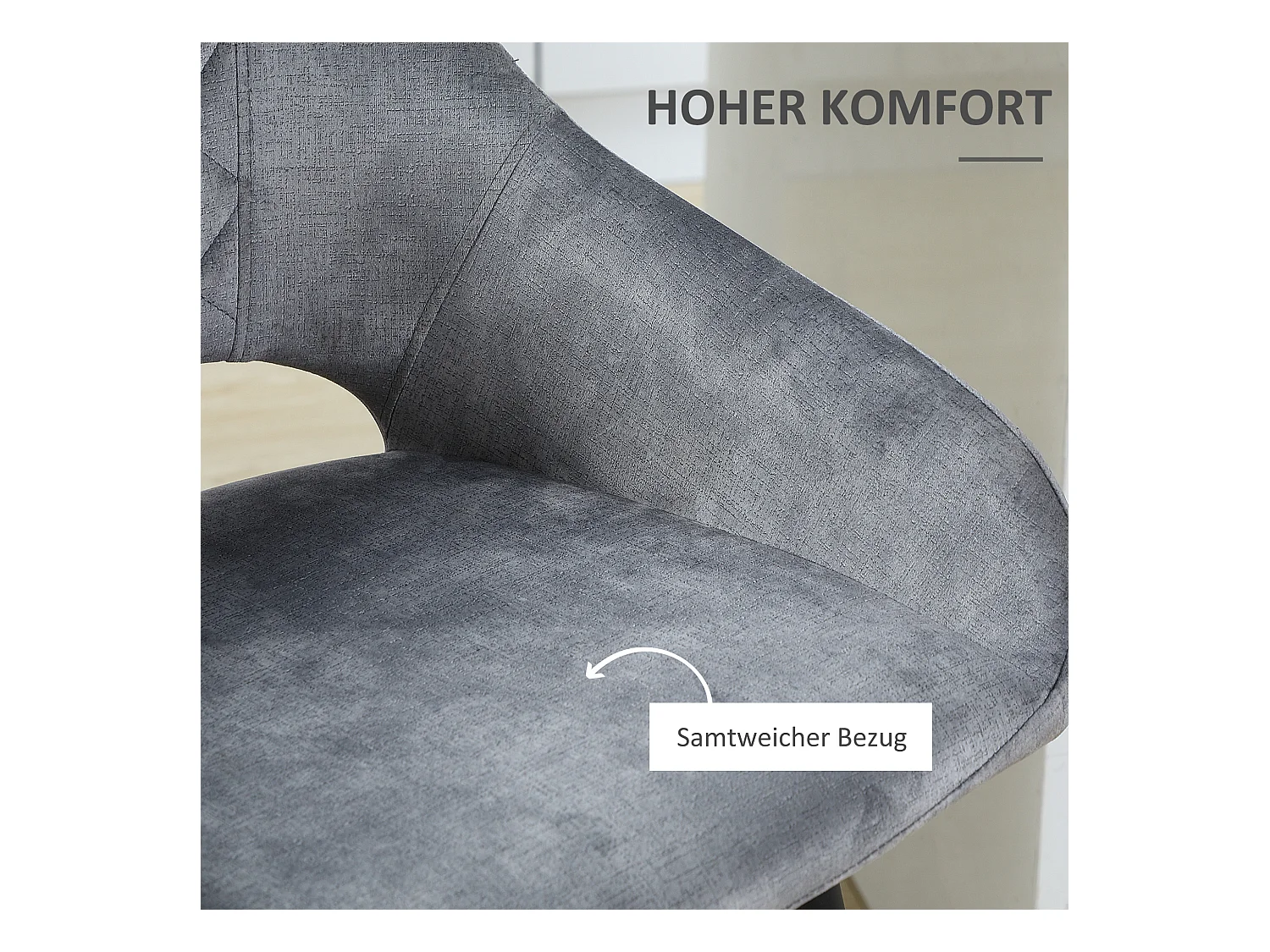 Conjunto de 2 taburetes de bar con reposapiés, tapizado de terciopelo y estructura de acero, gris (50x53x94 cm)