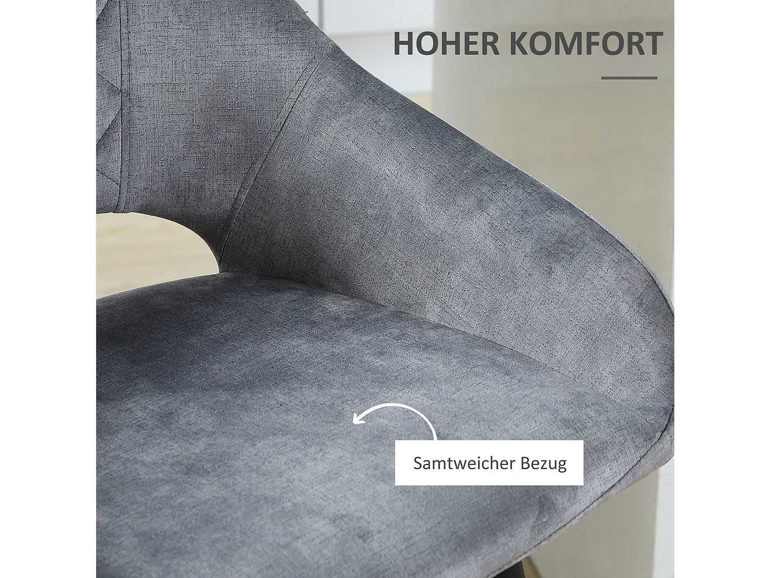 Ensemble de 2 tabourets de bar avec repose-pieds, revêtement velours et structure en acier, gris (50x53x94 cm)