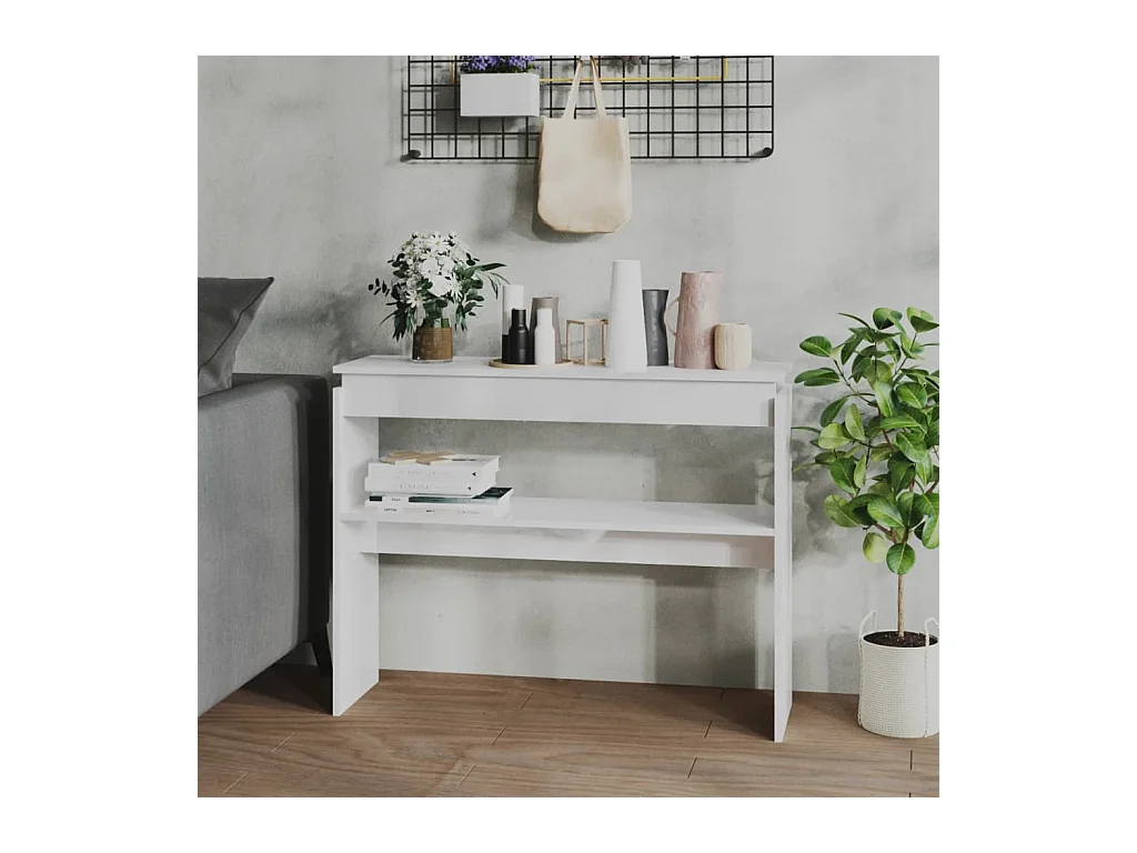 Table console blanc brillant 102x30x80 cm bois d'ingénierie
