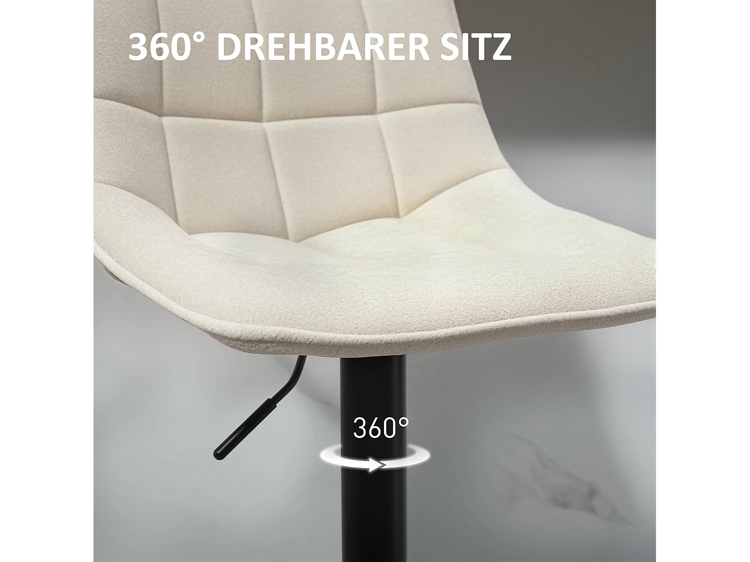 Barkruk in 2 delen, gestoffeerde zitting met rugleuning, stalen frame, chenillestof, met voetenbankje en 360° draaibaar, beige (53x47x117 cm)