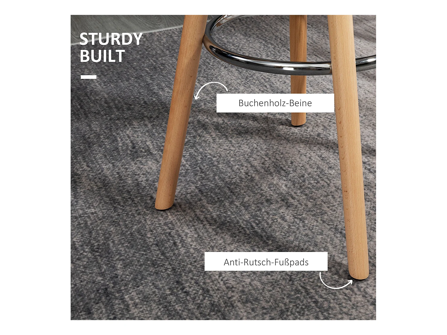 Lot de 2 tabourets de bar, design scandinave, similicuir blanc, avec repose-pieds et dossier (38.5x42.5x91cm)