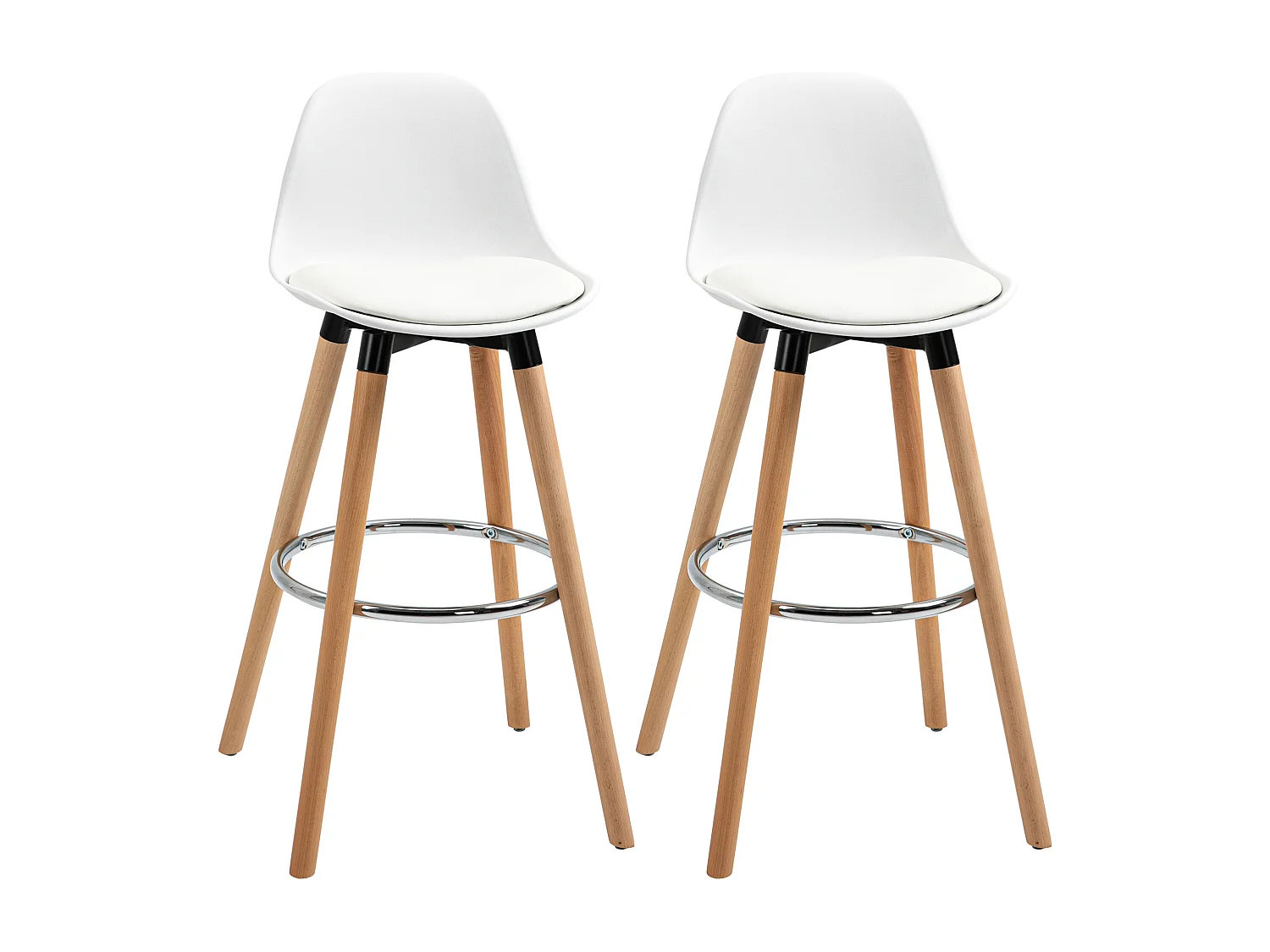 Set van 2 barkrukken, Scandinavisch design, wit imitatieleer, met voetenbankje en rugleuning (38,5x42,5x91cm)