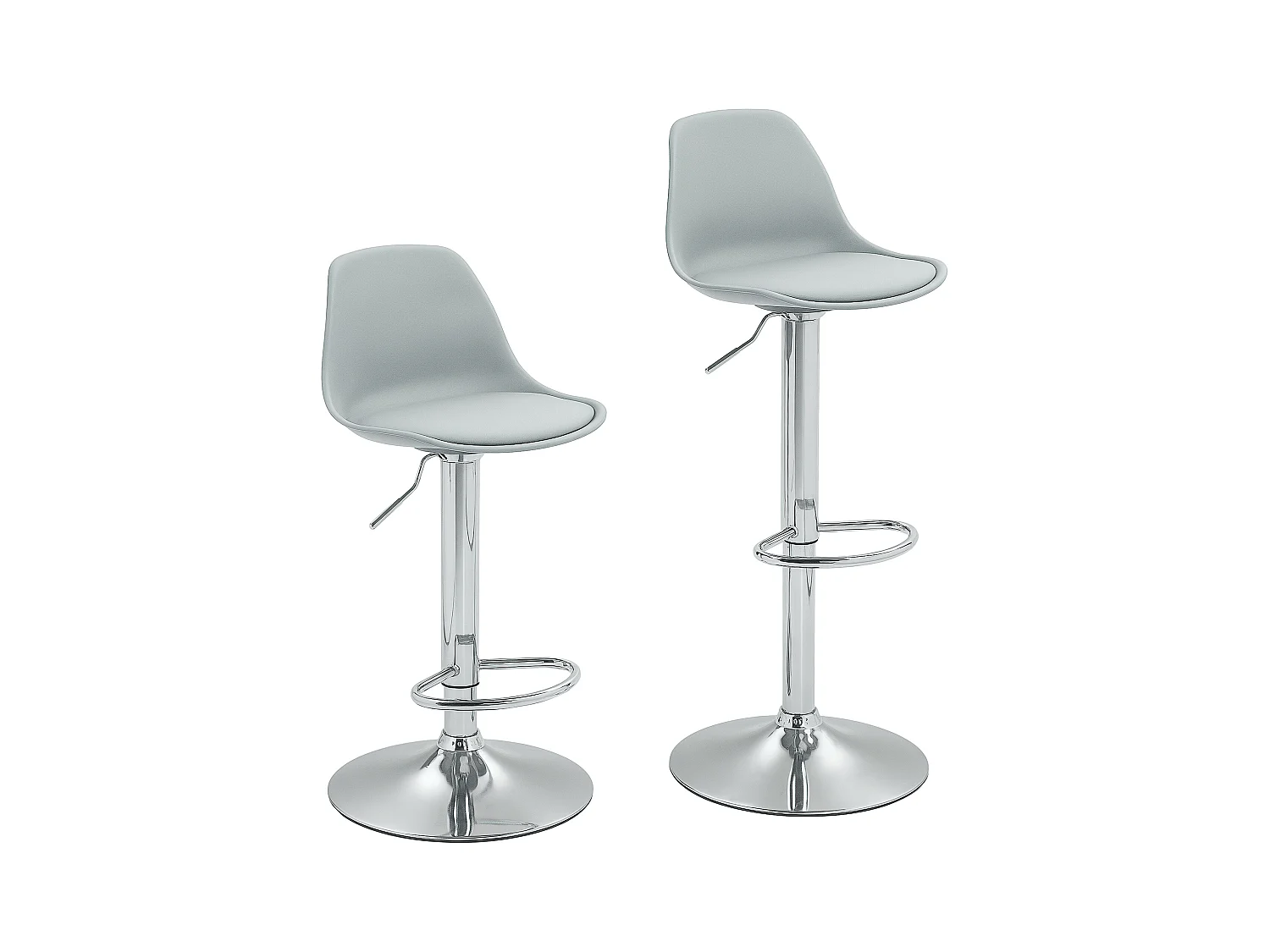 Ensemble de 2 tabourets de bar réglables en hauteur, dossier incliné et base pivotante, similicuir et acier, gris (38x42x104 cm)