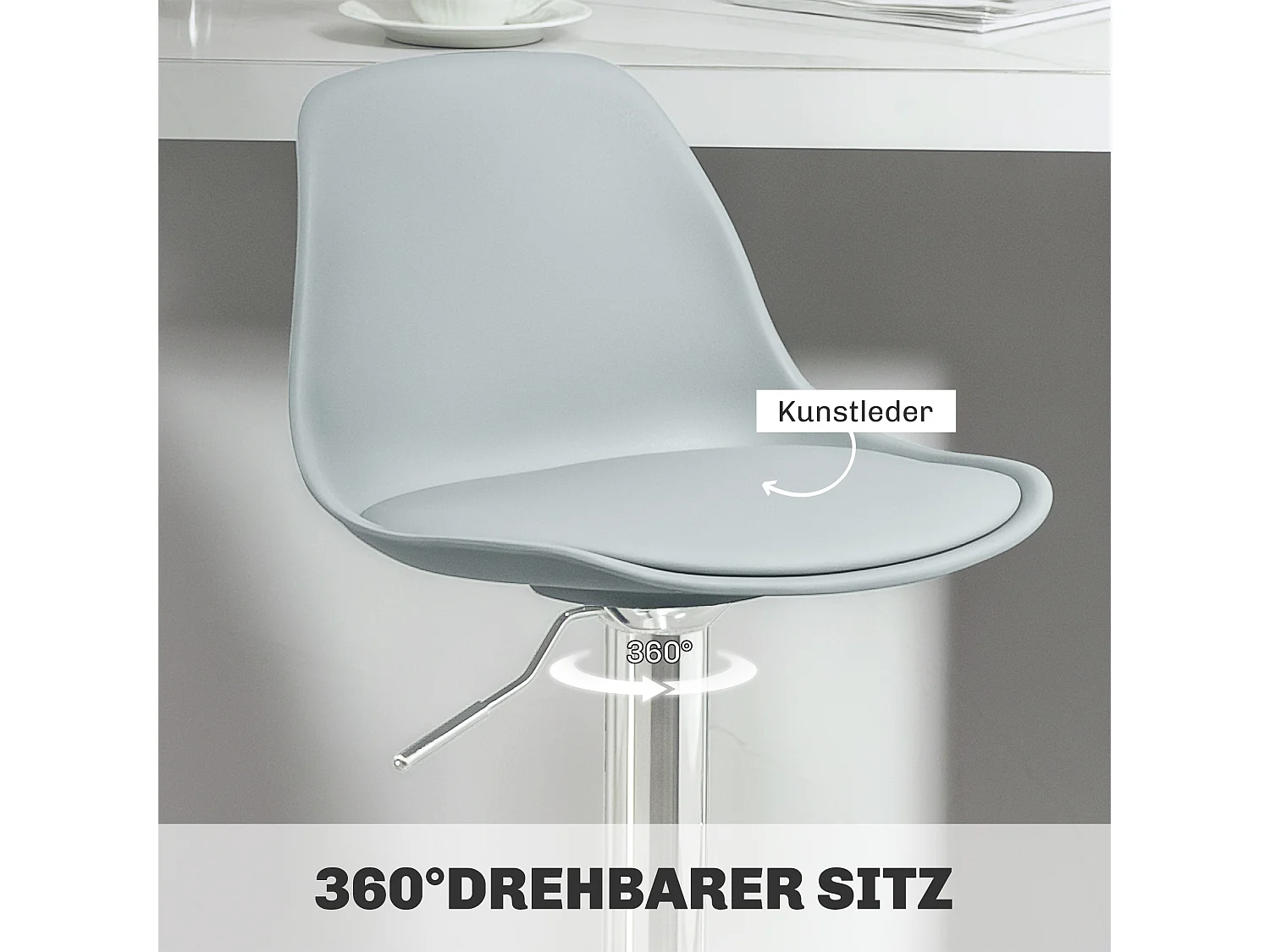 Set di 2 sgabelli da bar regolabili in altezza, schienale inclinato e base girevole, similpelle e acciaio, grigio (38x42x104 cm)