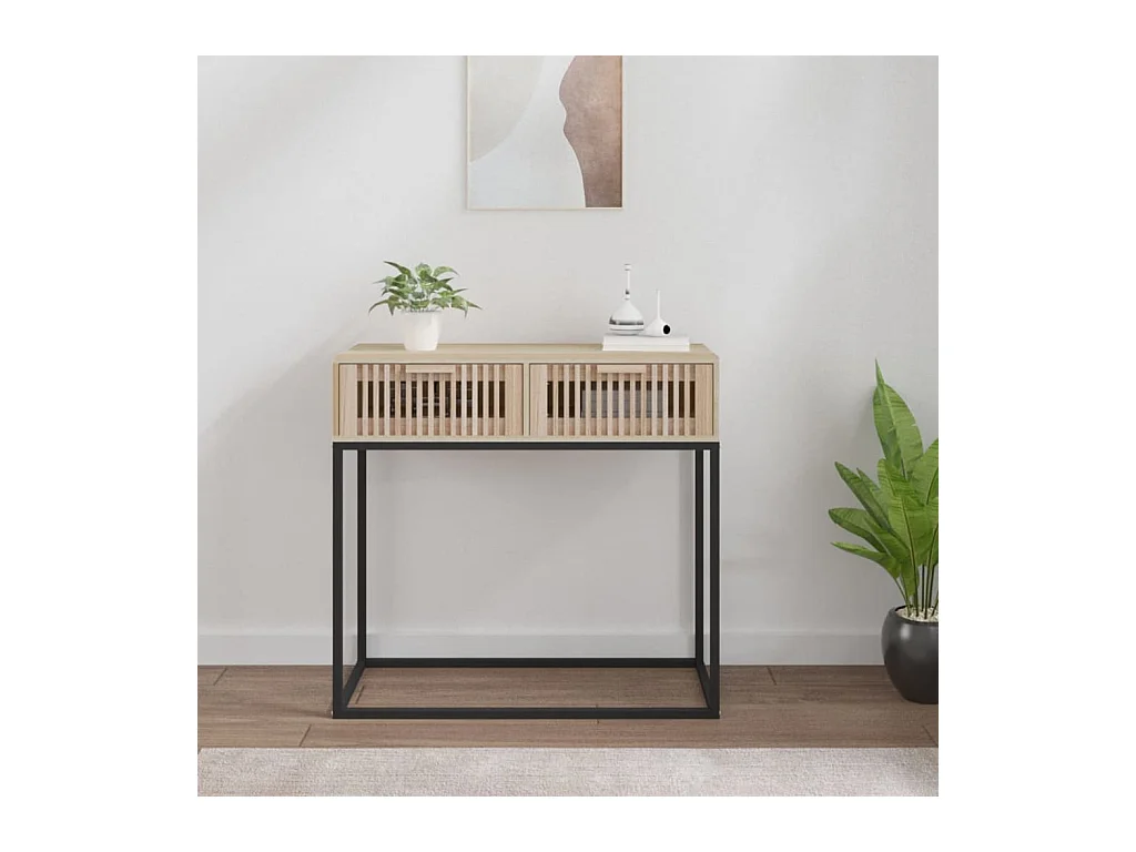 Consoletafel 80x30x75 cm bewerkt hout en ijzer