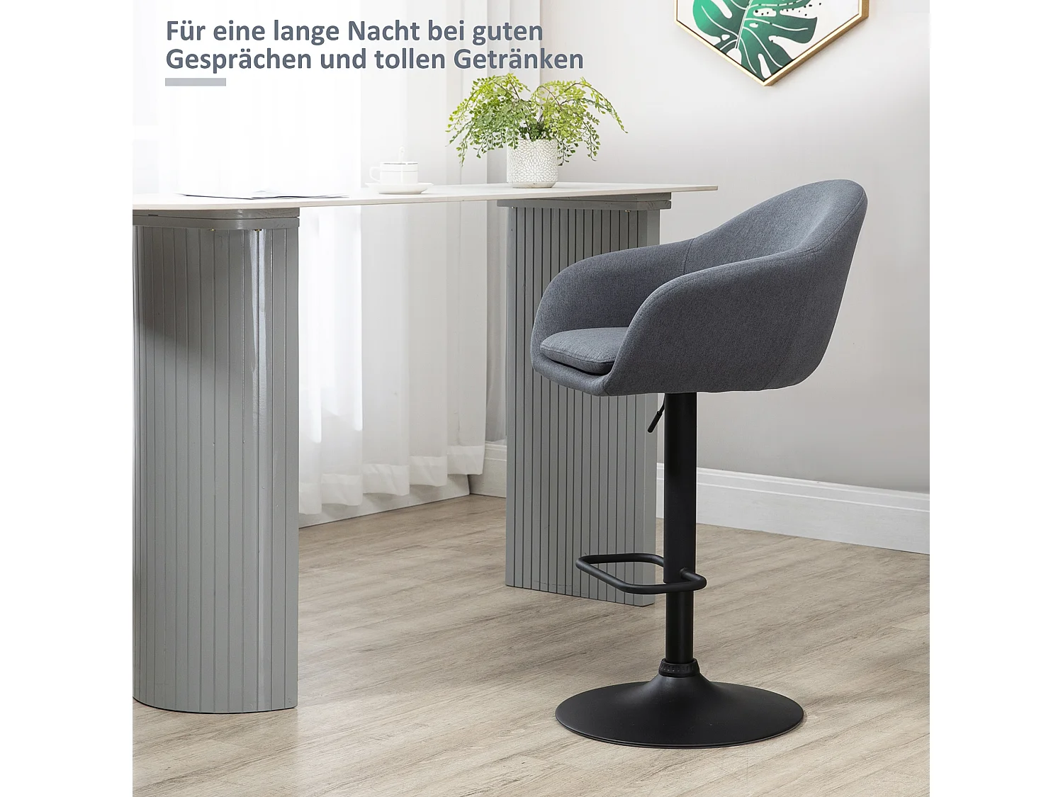 Tabouret de Bar Réglable, Design Moderne, Lin Imprimé, Métal, Gris (54x54x112 cm)