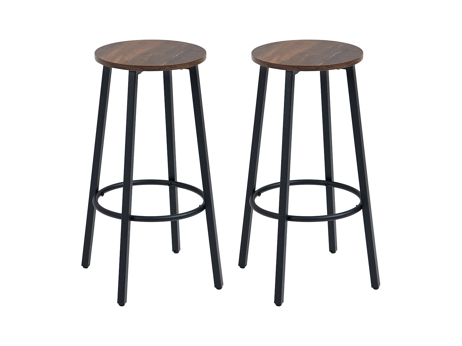 2-delige barkrukset, industrieel design, metaal en hout, stalen poten, bruin (42x42x65 cm)