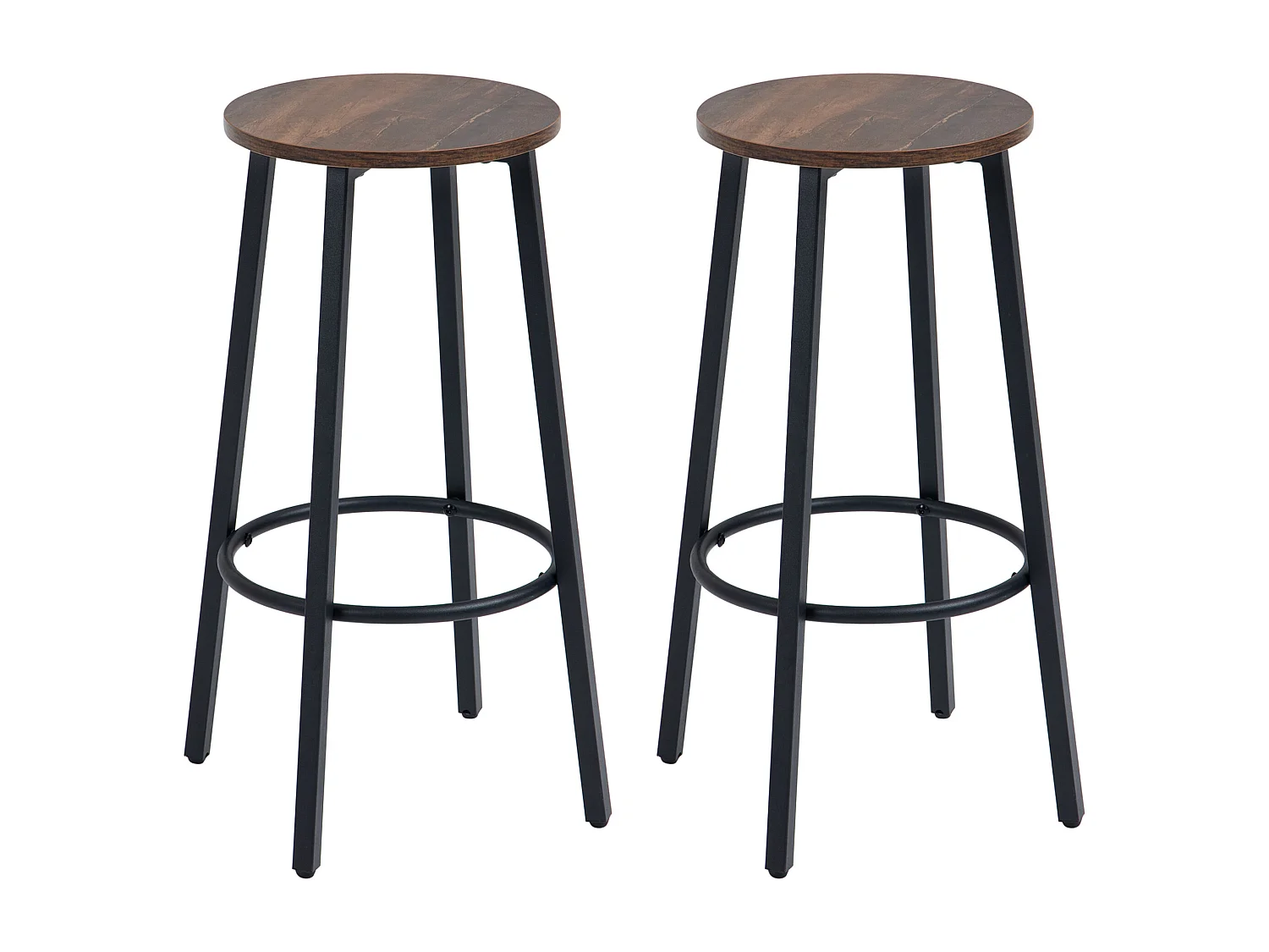 Tabouret de Bar 2 Pièces, Design Industriel, Métal et Bois, Pieds en Acier, Marron (42x42x65 cm)