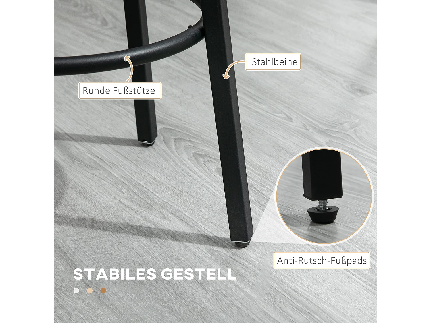 Tabouret de Bar 2 Pièces, Design Industriel, Métal et Bois, Pieds en Acier, Marron (42x42x65 cm)